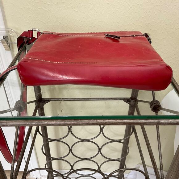 Giani Bernini Red Genuine Leather Cross Body Bag Sholuder Handbag + logo key fob - Picture 7 of 16